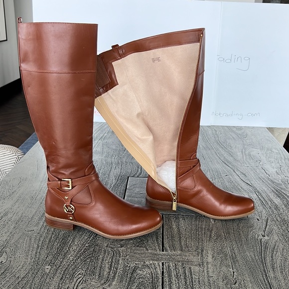 Michael Kors brown leather boots side zip and straps riding boots size 8.5M - Picture 14 of 15